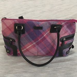 Purple plaid wool handbag